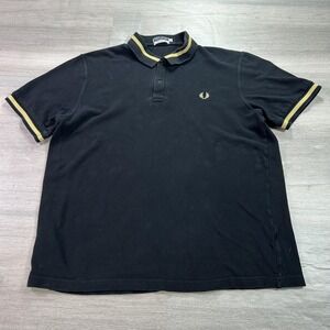 Fred Perry Polo Shirt Mens 46 Medium Black Twin Tipped Made in England